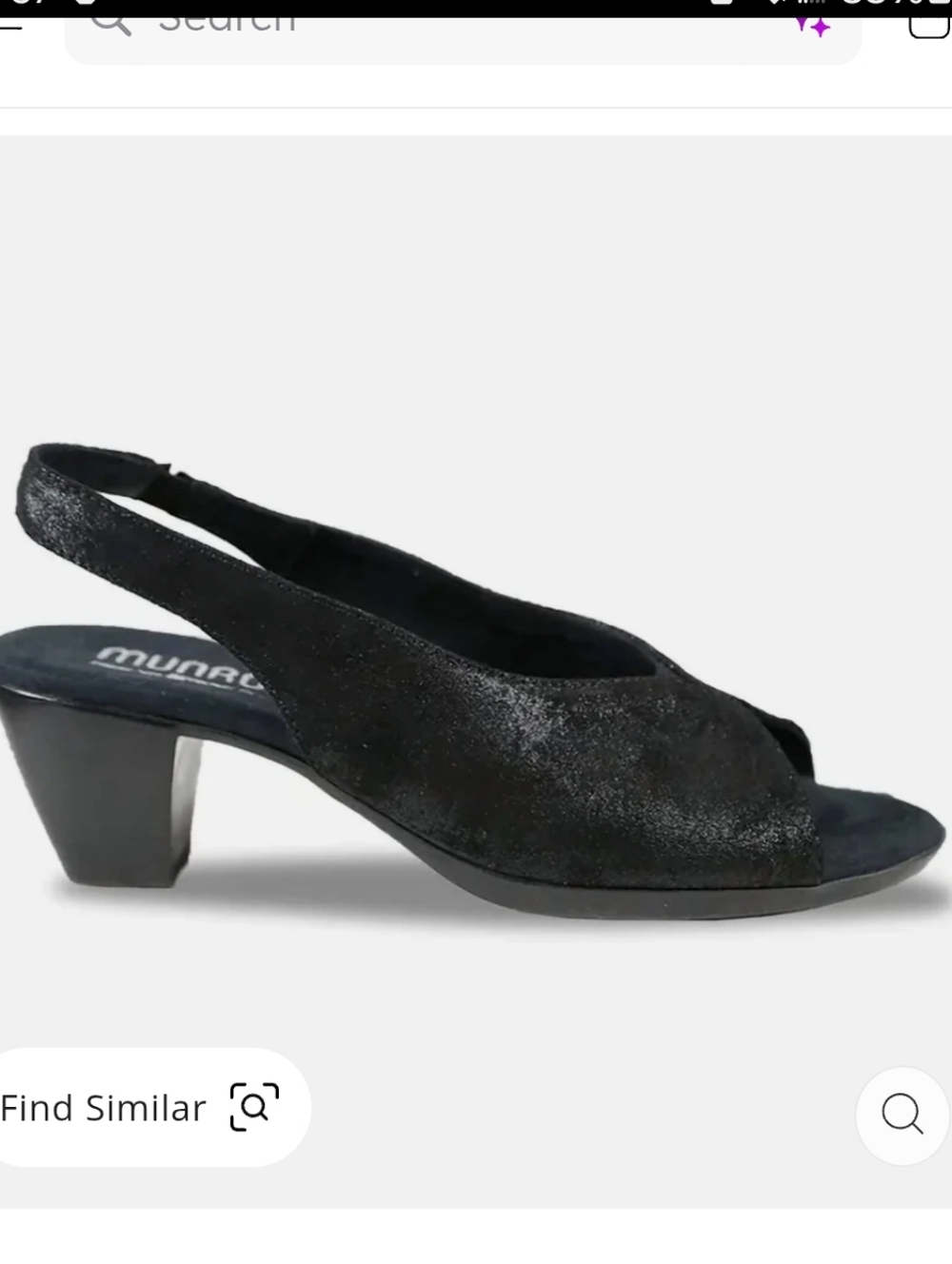 NWT.Munro Black Metallic Slingback Peep-Toe Heel